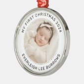 My First Christmas White Personalized Baby Photo  Metalen Ornament (Links)