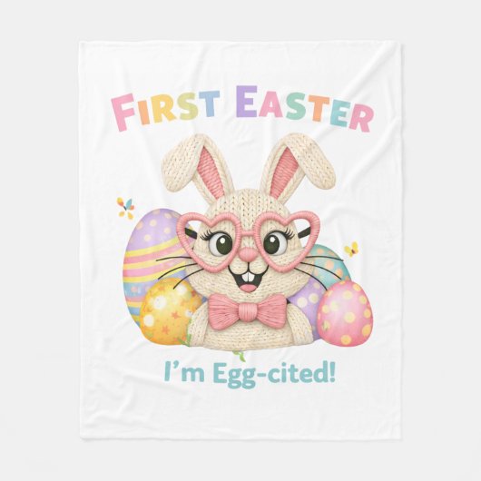 My First Easter Egg-cited Bunny Baby Gift Fleece Deken (Voorkant)