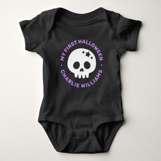 My first Halloween cute skull with stars and name Romper (Voorkant)