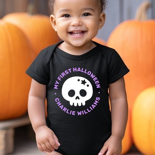 My first Halloween cute skull with stars and name Romper