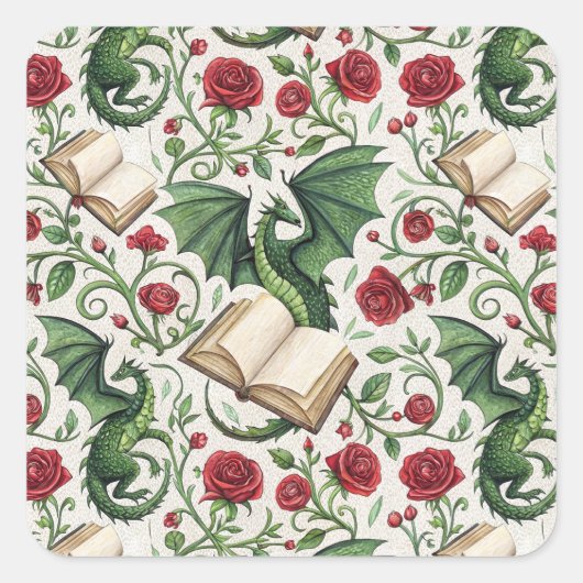 My First Loves - Dragons and Books Vierkante Sticker (Voorkant)