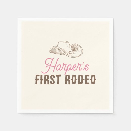 My First Rodeo Personalized Pink Cowgirl Birthday Servet (Voorkant)