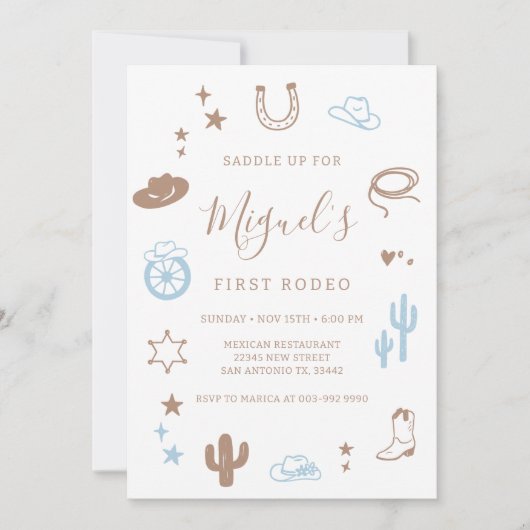 My First Rodeo Southern Cowboy Birthday Invitation Kaart (Voorkant)