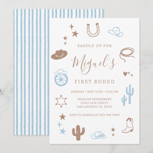 My First Rodeo Southern Cowboy Birthday Invitation Kaart (Voorkant / Achterkant)
