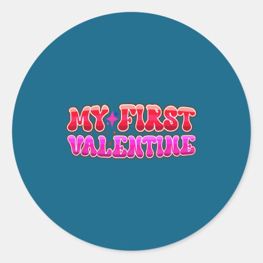 My First Valentine Heart Stars Fun Celebration  Ronde Sticker (Voorkant)