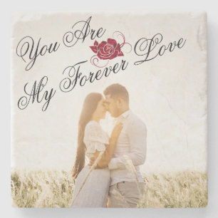 "My Forever Love" Red Rose Elegant Fotomarmer Stenen Onderzetter