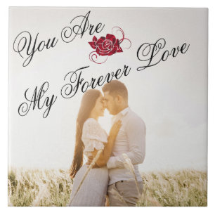 "My Forever Love" Red Rose Elegant Script Foto Tegeltje