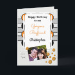 My gorgeous Boyfriend Oranje Foto birthday Kaart<br><div class="desc">Happy Birthday to my Gorgeous Boyfriend. Foto van greeting card for him. Tell your boyfriend he is amazing and you love him. Grey,  oranje en black,  met twee foto's,  front and inside left.</div>