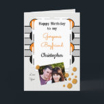 My gorgeous Boyfriend Oranje Foto birthday Kaart<br><div class="desc">Happy Birthday to my Gorgeous Boyfriend. Foto van greeting card for him. Tell your boyfriend he is amazing and you love him. Grey,  oranje en black,  met twee foto's,  front and inside left.</div>