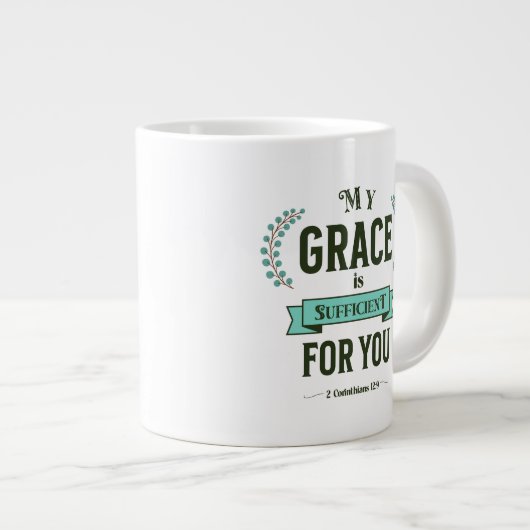 My Grace is Sufficient Scripture Teal Grote Koffiekop (Voorkant rechts)