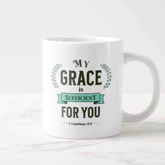 My Grace is Sufficient Scripture Teal Grote Koffiekop (Rechts)