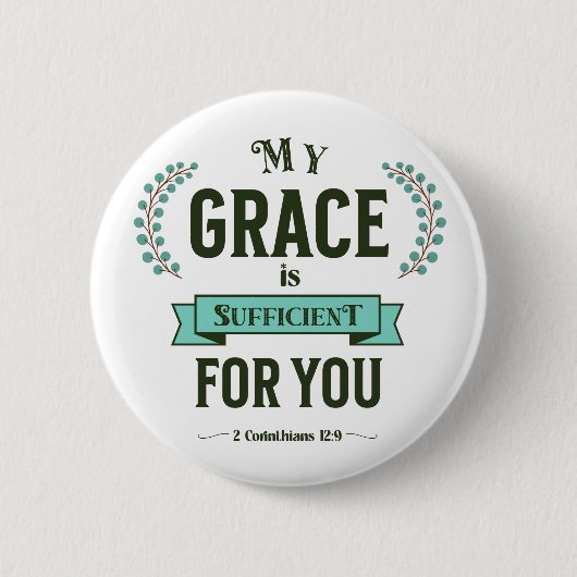 My Grace is Sufficient Scripture Teal Ronde Button 5,7 Cm (Voorkant)