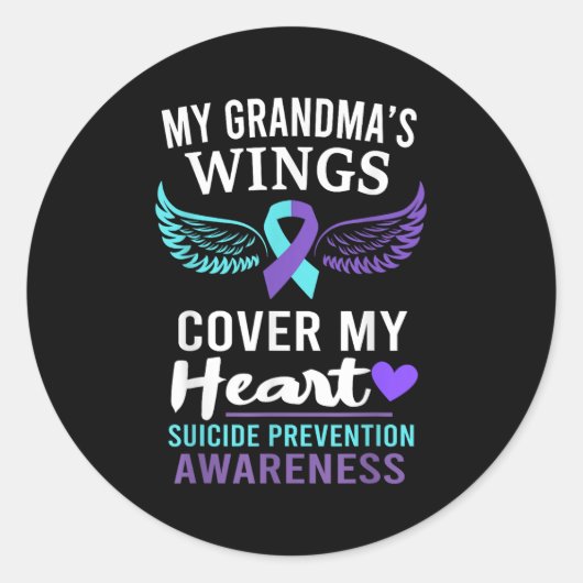 My Grandma's Wings Cover Heart Suicide Awareness R Ronde Sticker (Voorkant)