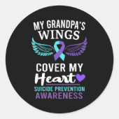 My Grandpa's Wings Cover Heart Suicide Awareness R Ronde Sticker (Voorkant)