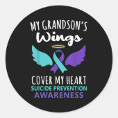 My Grandson's Wings Cover Heart Suicide Awareness  Ronde Sticker (Voorkant)