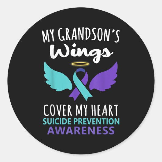 My Grandson's Wings Cover Heart Suicide Awareness  Ronde Sticker (Voorkant)