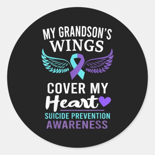 My Grandson's Wings Cover Heart Suicide Awareness  Ronde Sticker (Voorkant)