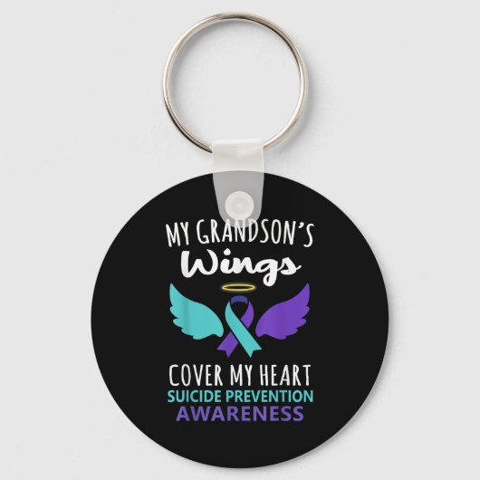 My Grandson's Wings Cover Heart Suicide Awareness Sleutelhanger (Voorkant)