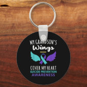 My Grandson's Wings Cover Heart Suicide Awareness Sleutelhanger (Voorkant)