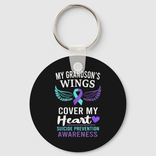 My Grandson's Wings Cover Heart Suicide Awareness Sleutelhanger (Voorkant)