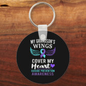 My Grandson's Wings Cover Heart Suicide Awareness Sleutelhanger (Voorkant)