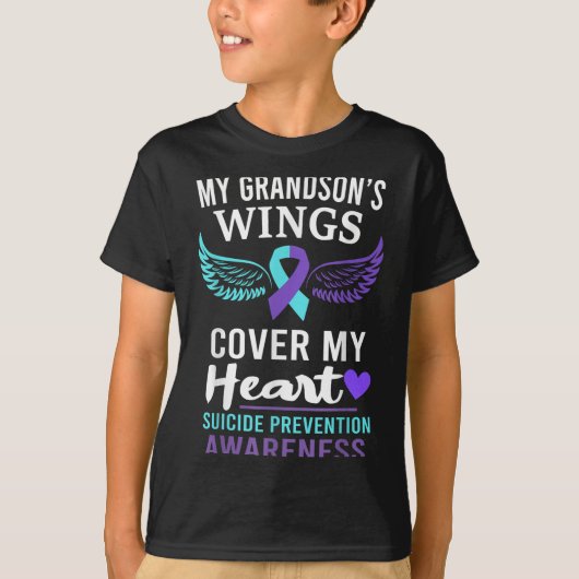 My Grandson's Wings Cover Heart Suicide Awareness  T-shirt (Voorkant)