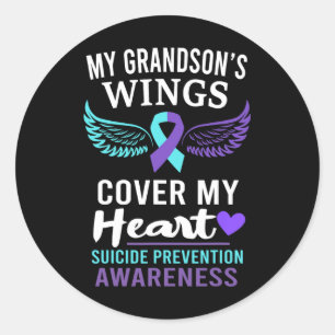 My Grandson's Wings Hoesje Heart Zelfmoord Bewustz Ronde Sticker