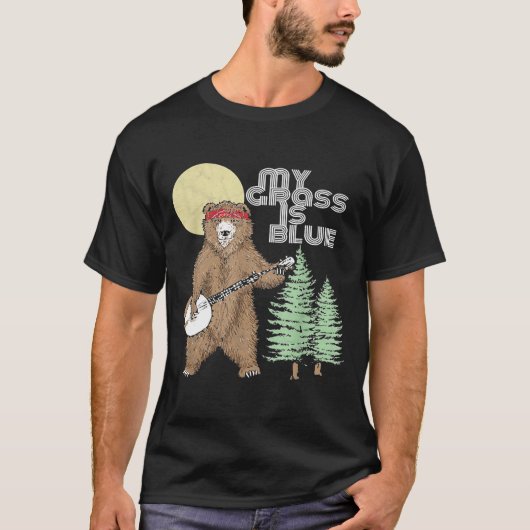 My Grass Is Blue Banjo Bear   Hippie Grizzly2 T-shirt (Voorkant)