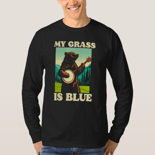 My Grass Is Blue Banjo Bear Retro Nature Graphic T-shirt (Voorkant)
