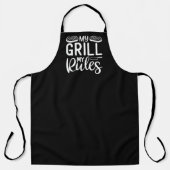 My Grill My Rules BBQ Large Black Apron Schort (Voorkant)