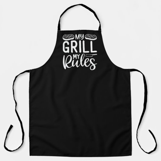 My Grill My Rules BBQ Large Black Apron Schort (Voorkant)