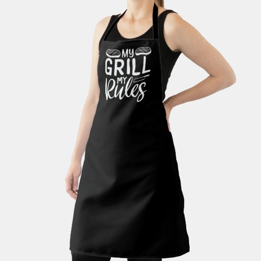 My Grill My Rules BBQ Large Black Apron Schort (Insitu)