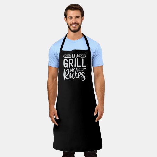 My Grill My Rules BBQ Large Black Apron Schort (Gedragen)