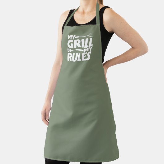 My Grill My Rules Funny BBQ Logo Green Schort (Insitu)