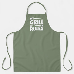 My Grill My Rules Funny BBQ Logo Green Schort
