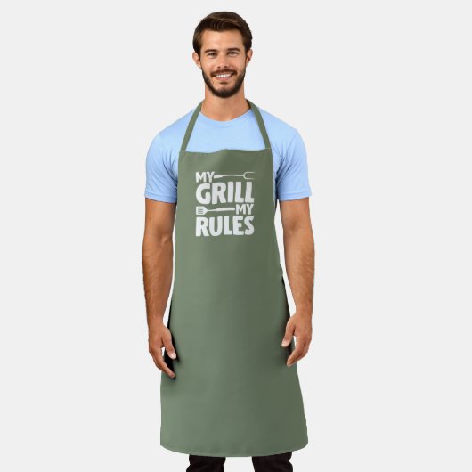 My Grill My Rules Funny BBQ Logo Green Schort (Gedragen)
