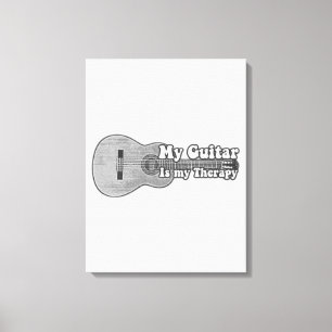 My guitar is my therapy back and white guitar. canvas afdruk