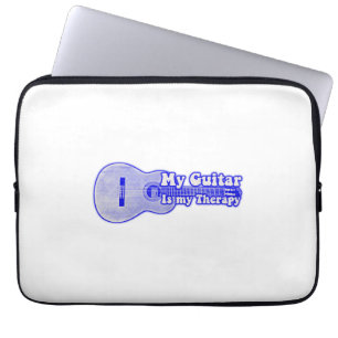 My guitar is my therapy. vintage blue guitar. laptop sleeve