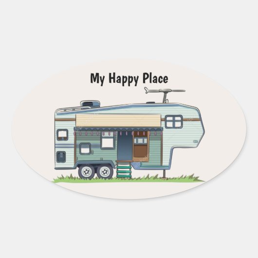 My Happy Place 5th Wheel Trailer Ovale Sticker (Voorkant)