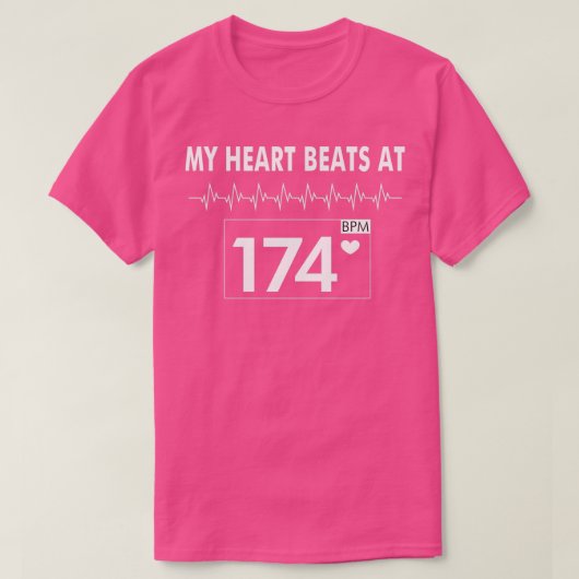 My heart beats at 174 bpm drum and bass t-shirt (Design voorkant)
