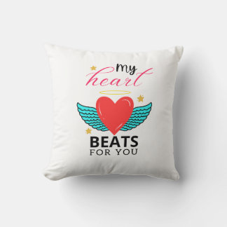 My Heart Beats For You Romantic Heart Quote T-Shir Kussen