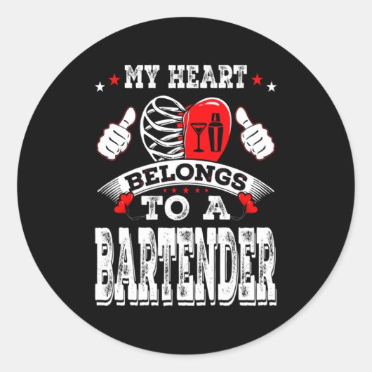 My Heart Belongs To A Bartender Valentine Day Ronde Sticker (Voorkant)