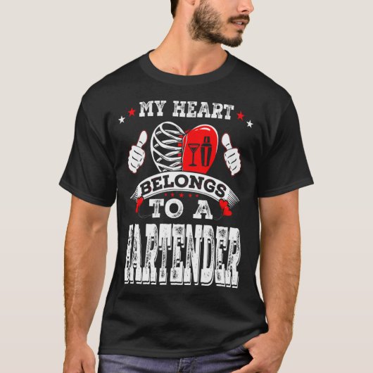 My Heart Belongs To A Bartender Valentine Day  T-shirt (Voorkant)