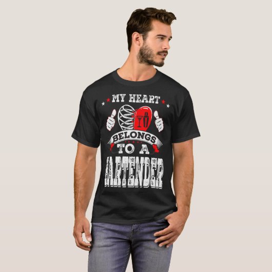 My Heart Belongs To A Bartender Valentine Day  T-shirt (Voorkant volledig)