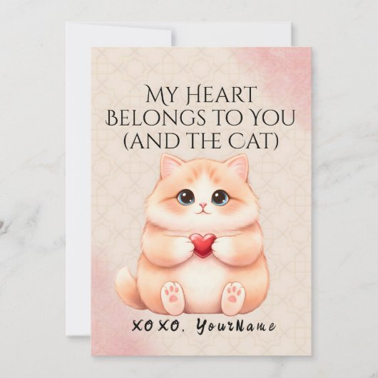 My Heart Belongs to You And the Cat Valentine Card Feestdagenkaart (Voorkant)