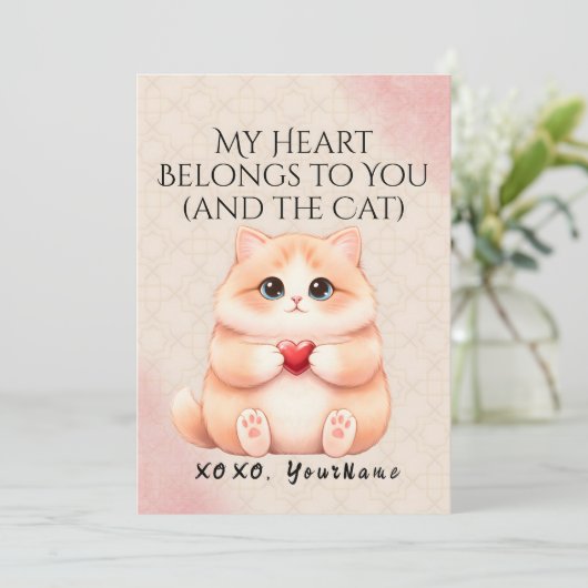 My Heart Belongs to You And the Cat Valentine Card Feestdagenkaart (Staand voorkant)