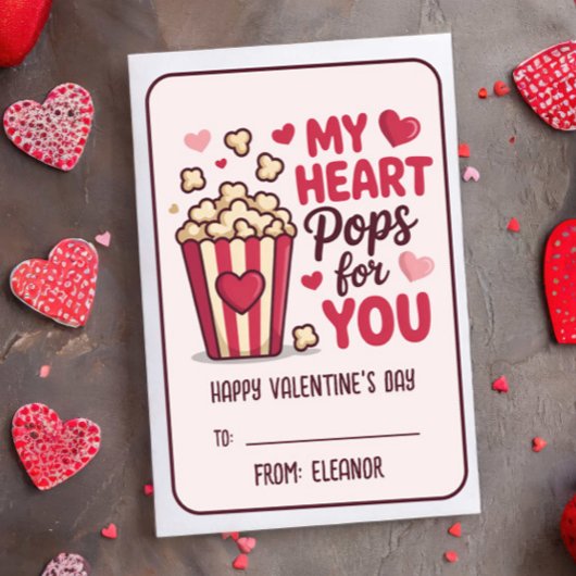 MY HEART POPS FOR YOU Valentines Day Classroom Notitiekaartje