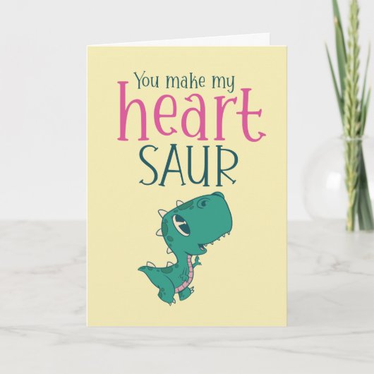 My Heart Saur Cute Dinosaur Funny Valentijnsdag Feestdagen Kaart (Voorkant)