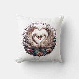 My Heart Swims Only for You Swan Heart T-Shirt Kussen