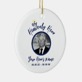 My Heavenly Hero White Memorial Ornament w / blauw (Rechts)